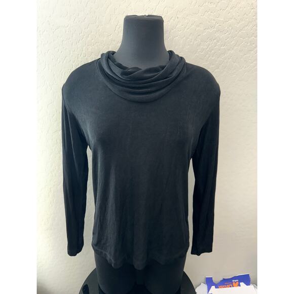 CHICO’S TRAVELERS | Black Cowl Neck Stretch Long Sleeve Top | Size 1 Medium - Picture 2 of 6